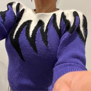 Vintage Purple Flame Angora Sweater Angel Sweater Feather Wing Cape Puff Sleeves